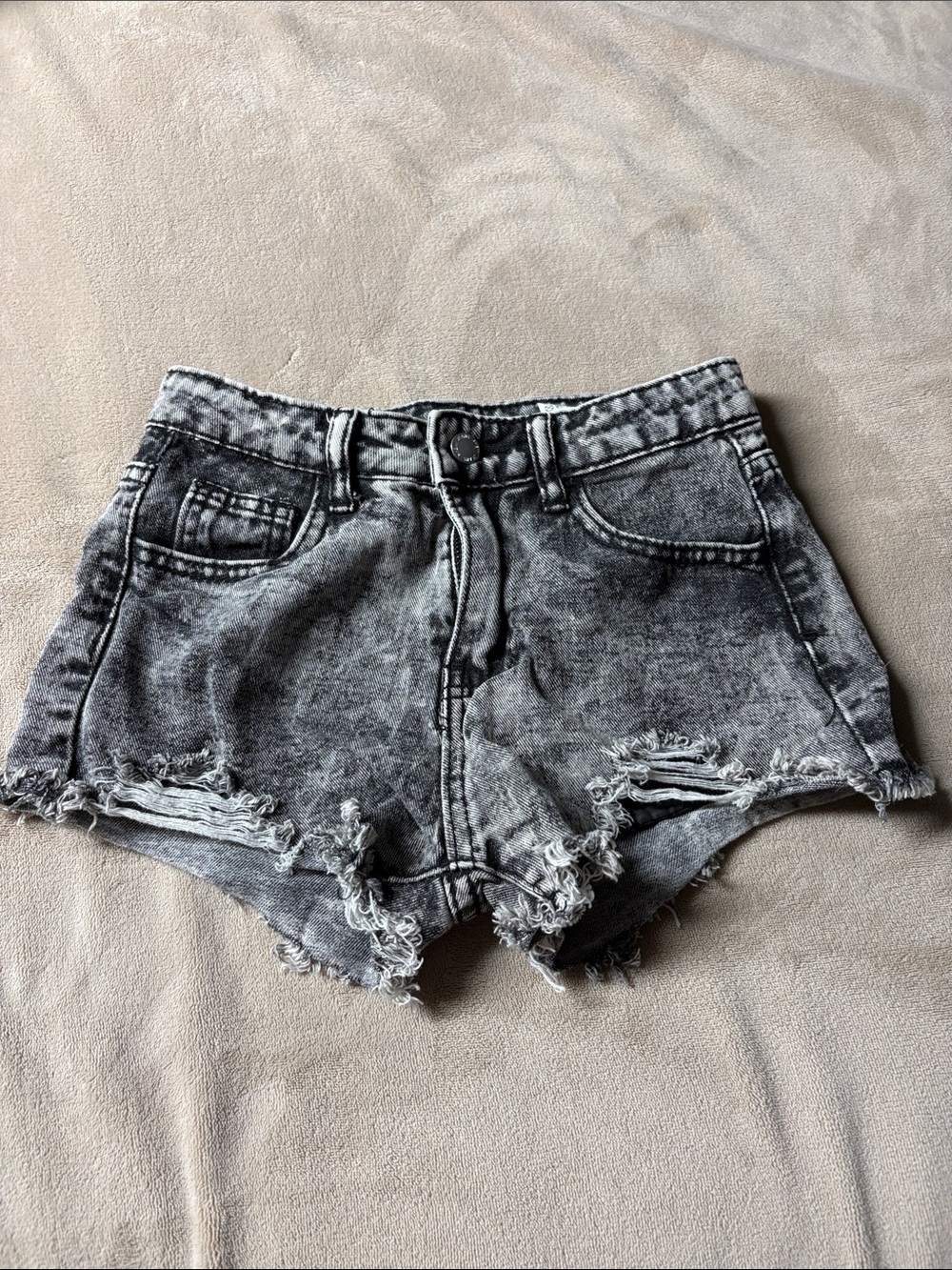 SHEIN Black Acid Wash Distressed Denim Shorts